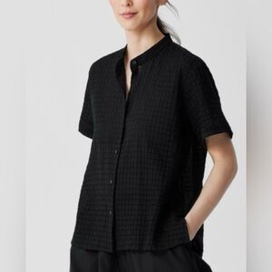 NWT Eileen Fisher M Organic Cotton Voile Box Button Down Mandarin Collar Shirt